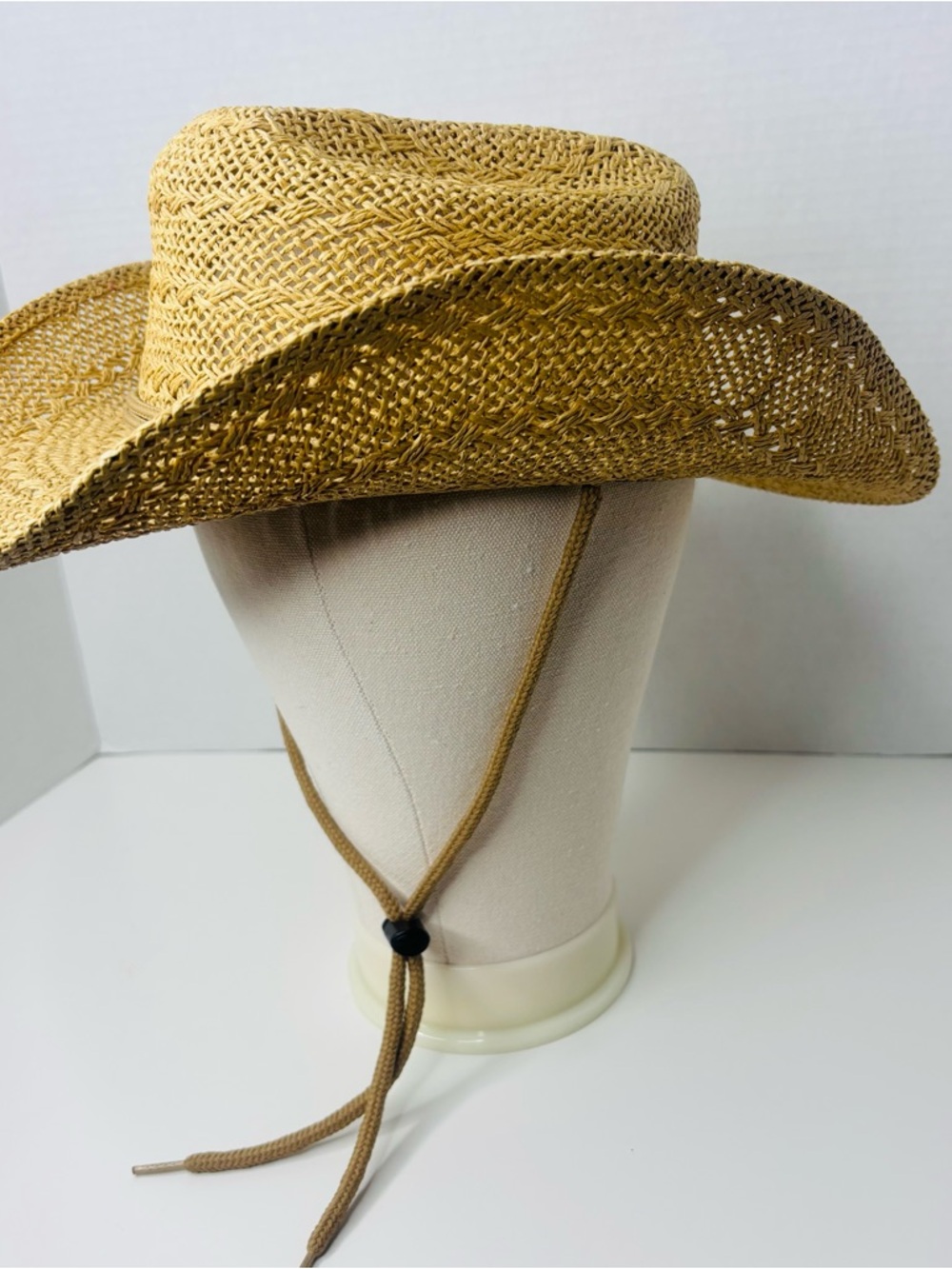 Women's Woven Straw Cowboy Hat with Adjustable Chin Cord - Tan